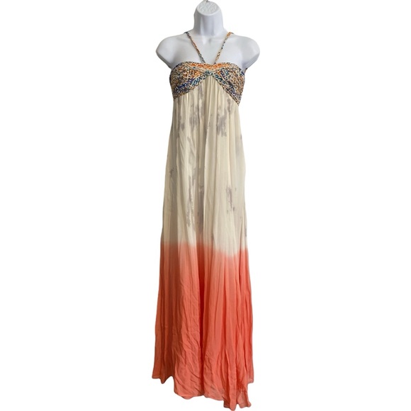 Free People Dresses & Skirts - Free People Womens Orange White Sheer Layered Sleeveless Maxi Dress Size 0